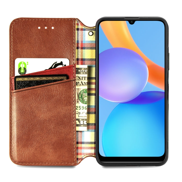 For Honor Play 5T Youth Cubic Grid Pressed Horizontal Flip Magnetic Leather Case with Holder & Card Slots & Wallet