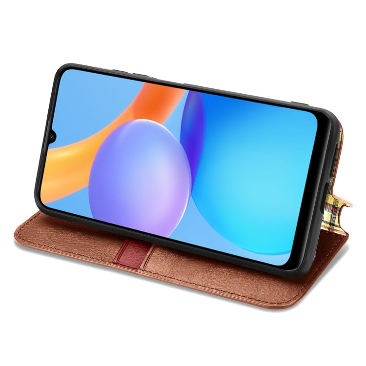 For Honor Play 5T Youth Cubic Grid Pressed Horizontal Flip Magnetic Leather Case with Holder & Card Slots & Wallet