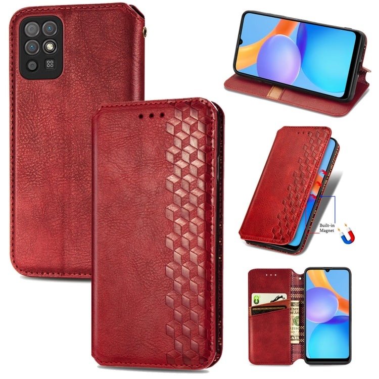 For Honor Play 5T Youth Cubic Grid Pressed Horizontal Flip Magnetic Leather Case with Holder & Card Slots & Wallet