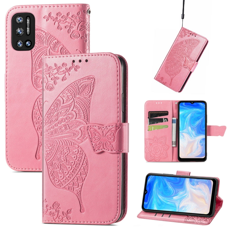 For DOOGEE N40 Pro Butterfly Love Flowers Embossed Horizontal Flip Leather Case with Holder & Card Slots & Wallet & Lanyard