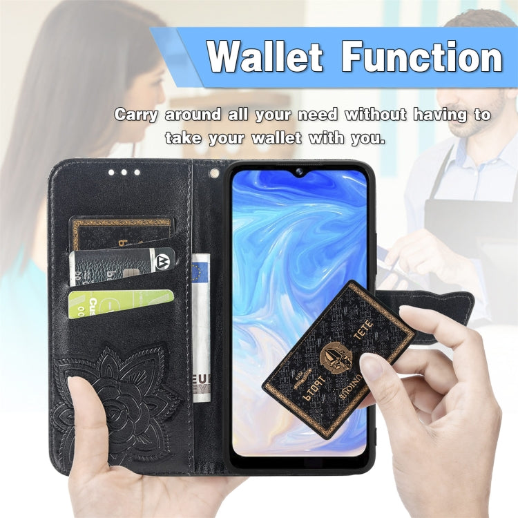 For DOOGEE N40 Pro Butterfly Love Flowers Embossed Horizontal Flip Leather Case with Holder & Card Slots & Wallet & Lanyard
