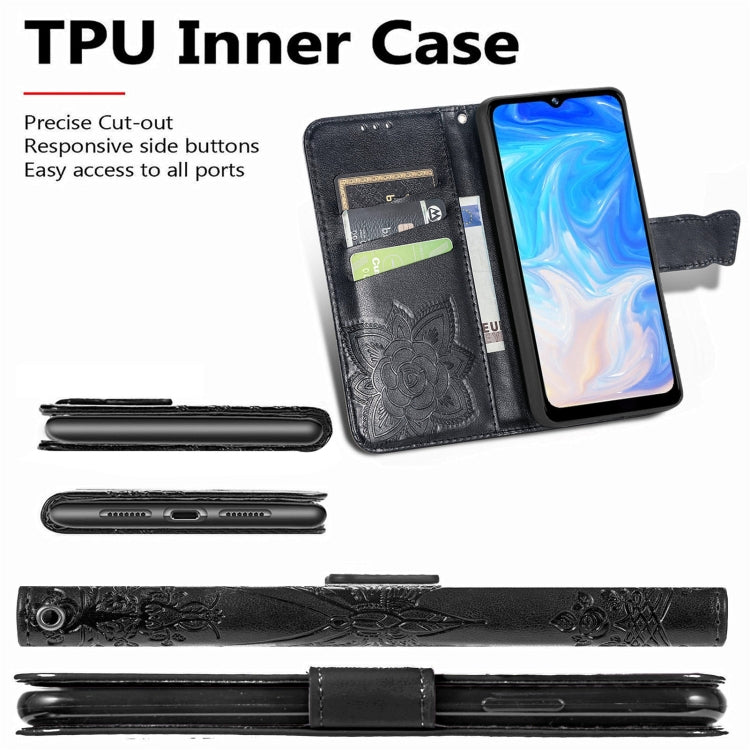 For DOOGEE N40 Pro Butterfly Love Flowers Embossed Horizontal Flip Leather Case with Holder & Card Slots & Wallet & Lanyard
