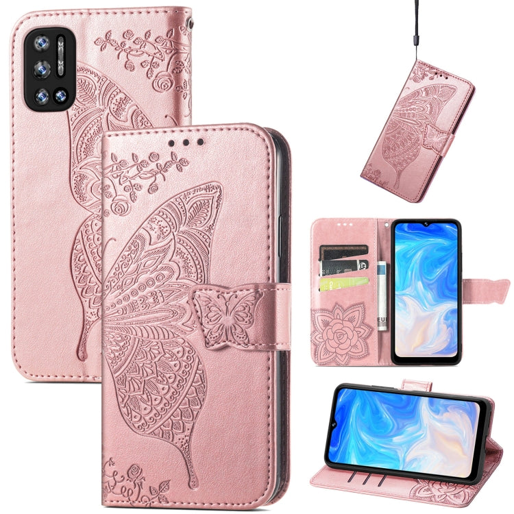 For DOOGEE N40 Pro Butterfly Love Flowers Embossed Horizontal Flip Leather Case with Holder & Card Slots & Wallet & Lanyard