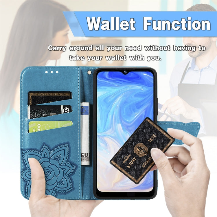For DOOGEE N40 Pro Butterfly Love Flowers Embossed Horizontal Flip Leather Case with Holder & Card Slots & Wallet & Lanyard