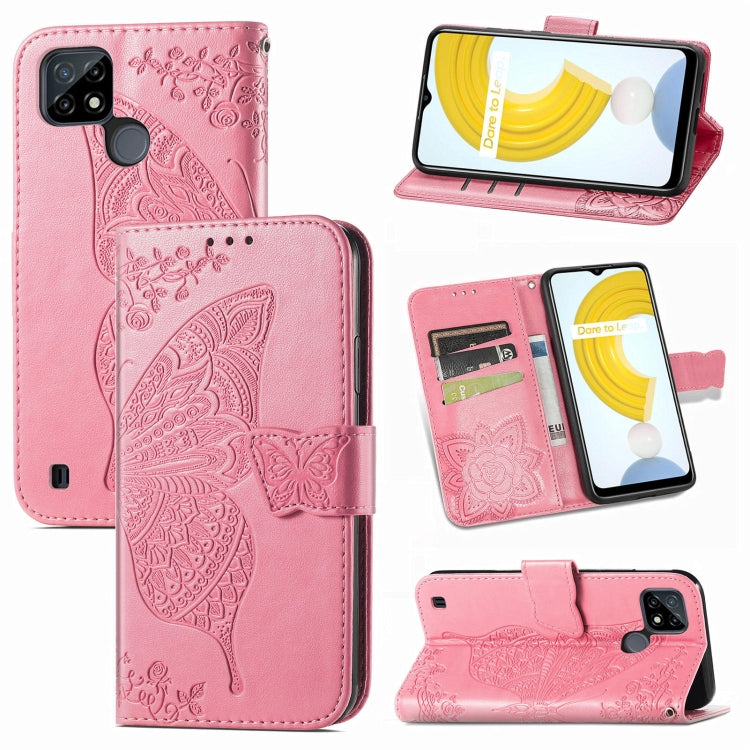 For OPPO Realme C21Y Butterfly Love Flowers Embossed Horizontal Flip Leather Case with Holder & Card Slots & Wallet & Lanyard