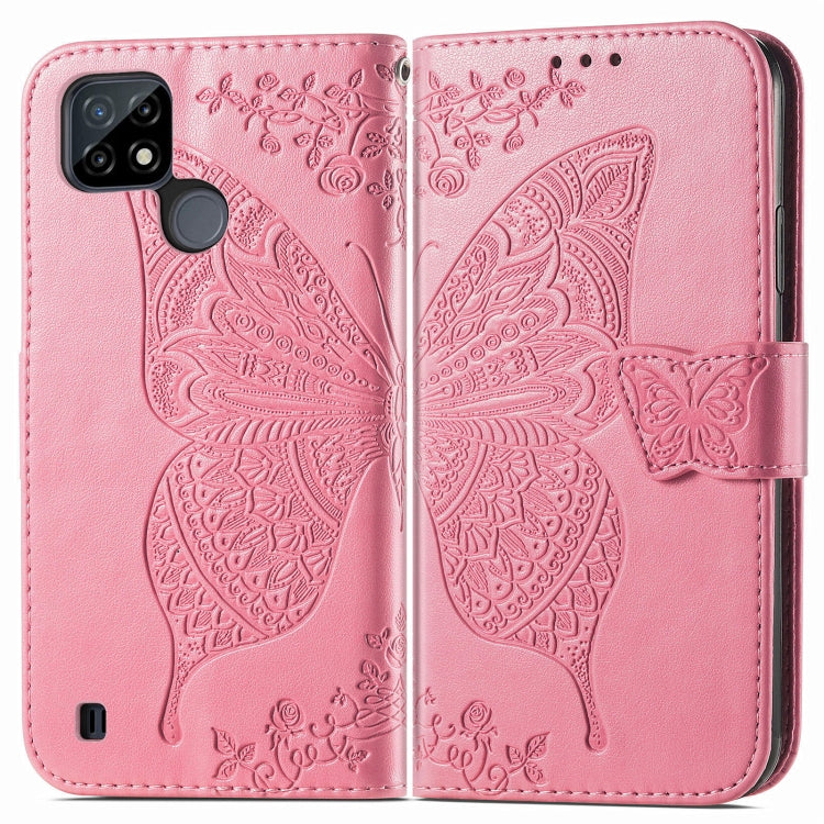 For OPPO Realme C21Y Butterfly Love Flowers Embossed Horizontal Flip Leather Case with Holder & Card Slots & Wallet & Lanyard