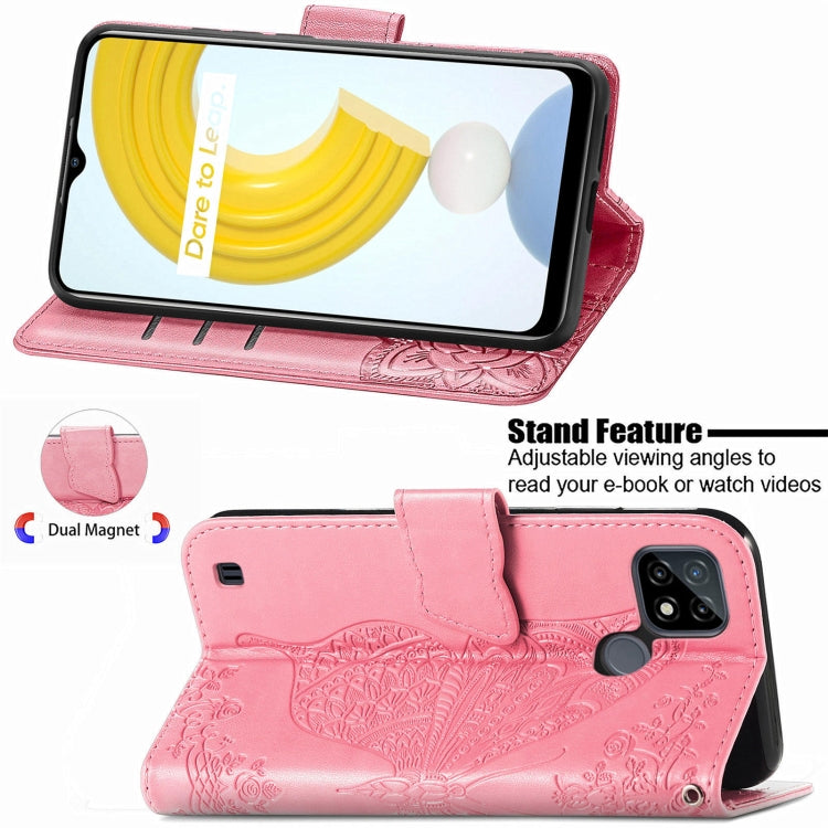 For OPPO Realme C21Y Butterfly Love Flowers Embossed Horizontal Flip Leather Case with Holder & Card Slots & Wallet & Lanyard