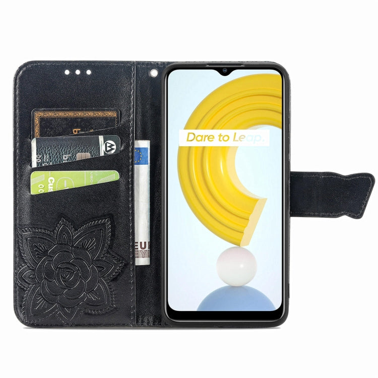 For OPPO Realme C21Y Butterfly Love Flowers Embossed Horizontal Flip Leather Case with Holder & Card Slots & Wallet & Lanyard