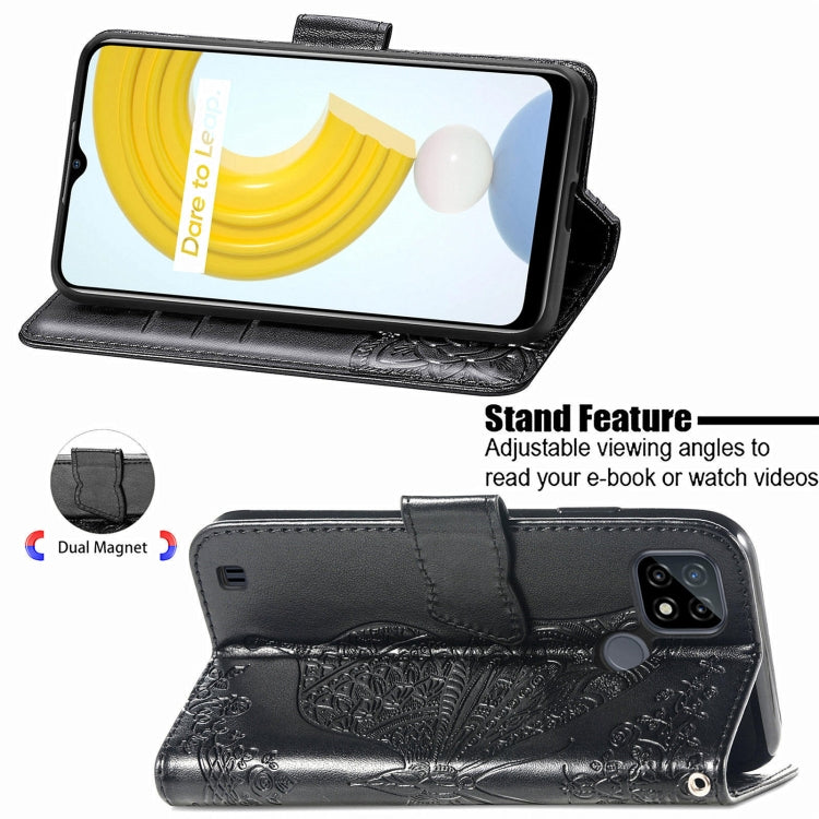 For OPPO Realme C21Y Butterfly Love Flowers Embossed Horizontal Flip Leather Case with Holder & Card Slots & Wallet & Lanyard