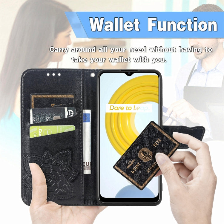 For OPPO Realme C21Y Butterfly Love Flowers Embossed Horizontal Flip Leather Case with Holder & Card Slots & Wallet & Lanyard