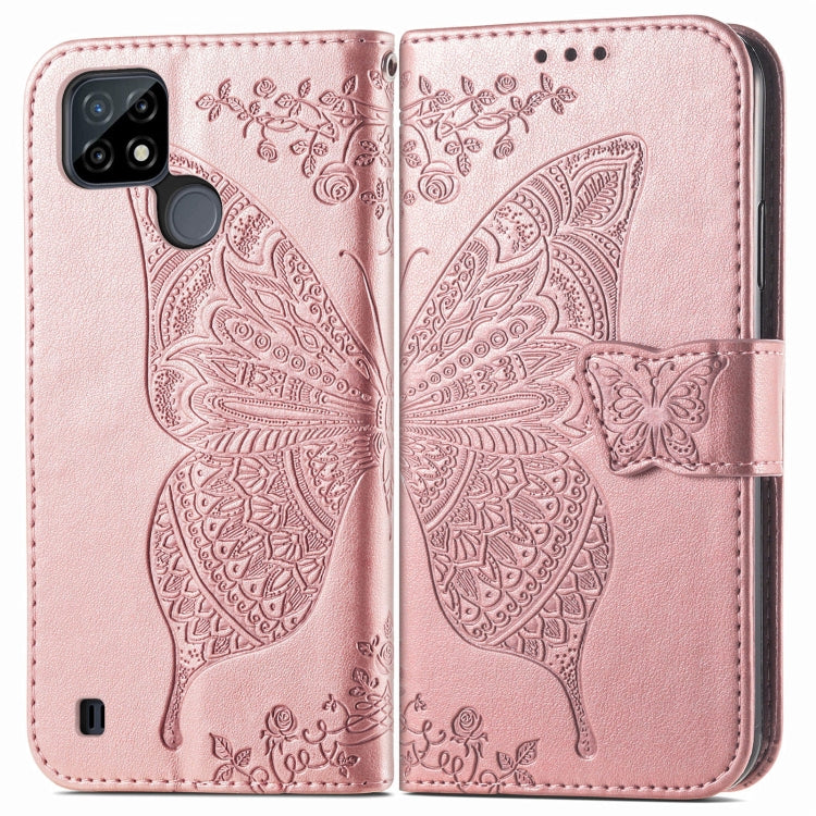 For OPPO Realme C21Y Butterfly Love Flowers Embossed Horizontal Flip Leather Case with Holder & Card Slots & Wallet & Lanyard