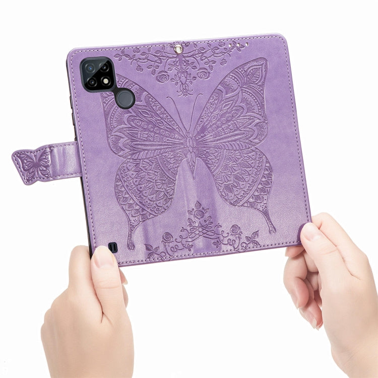 For OPPO Realme C21Y Butterfly Love Flowers Embossed Horizontal Flip Leather Case with Holder & Card Slots & Wallet & Lanyard