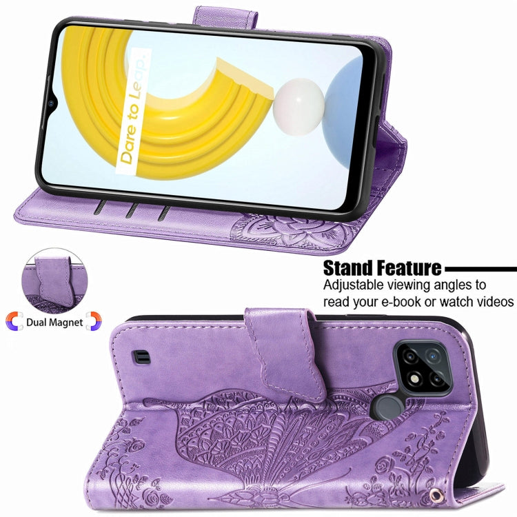 For OPPO Realme C21Y Butterfly Love Flowers Embossed Horizontal Flip Leather Case with Holder & Card Slots & Wallet & Lanyard