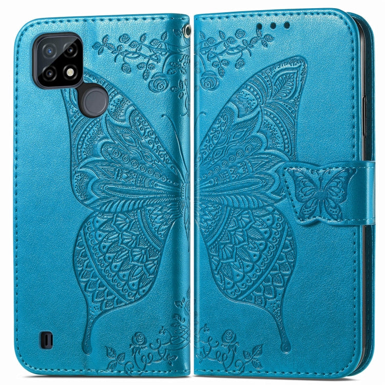For OPPO Realme C21Y Butterfly Love Flowers Embossed Horizontal Flip Leather Case with Holder & Card Slots & Wallet & Lanyard