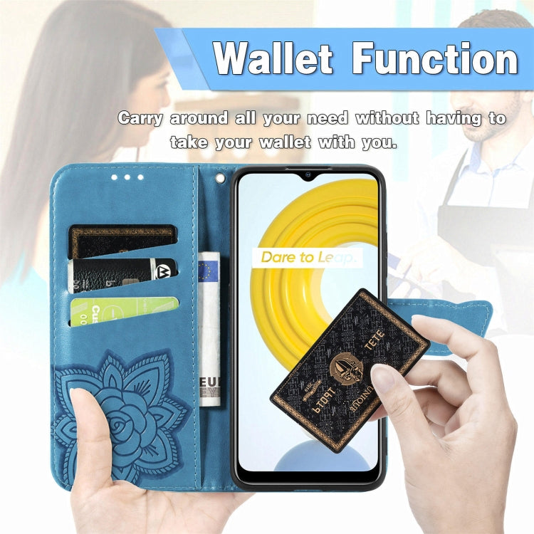 For OPPO Realme C21Y Butterfly Love Flowers Embossed Horizontal Flip Leather Case with Holder & Card Slots & Wallet & Lanyard