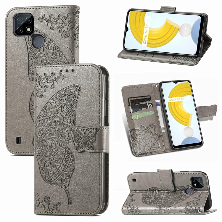 For OPPO Realme C21Y Butterfly Love Flowers Embossed Horizontal Flip Leather Case with Holder & Card Slots & Wallet & Lanyard