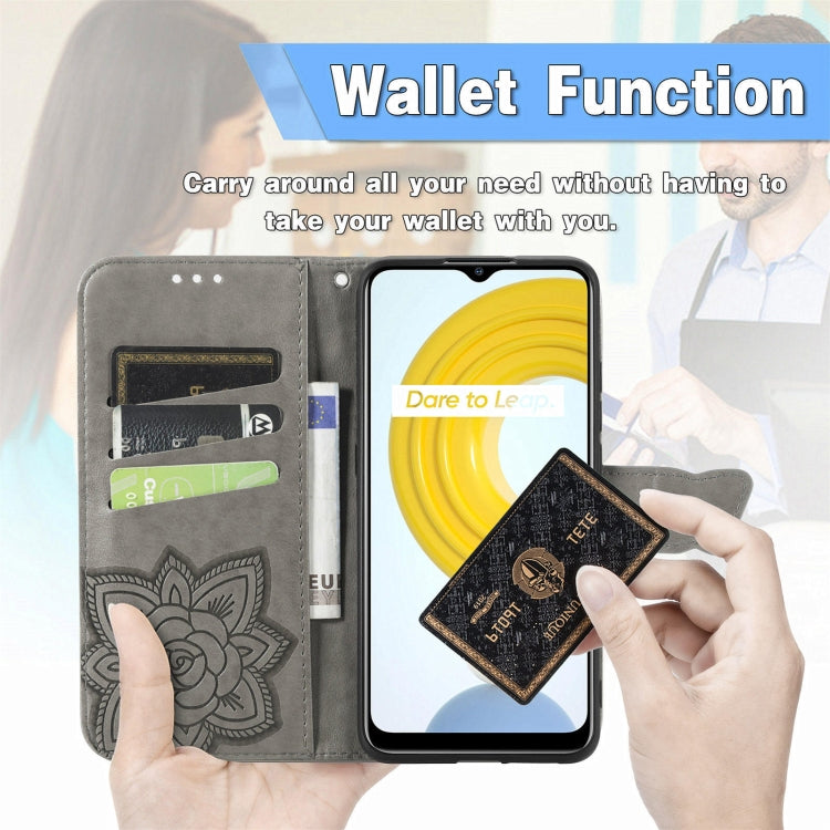 For OPPO Realme C21Y Butterfly Love Flowers Embossed Horizontal Flip Leather Case with Holder & Card Slots & Wallet & Lanyard