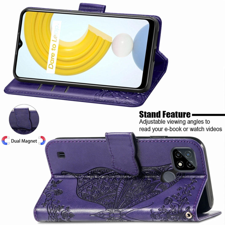 For OPPO Realme C21Y Butterfly Love Flowers Embossed Horizontal Flip Leather Case with Holder & Card Slots & Wallet & Lanyard