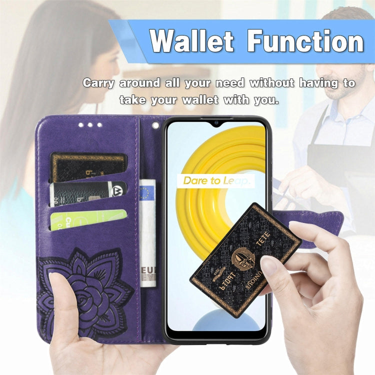 For OPPO Realme C21Y Butterfly Love Flowers Embossed Horizontal Flip Leather Case with Holder & Card Slots & Wallet & Lanyard
