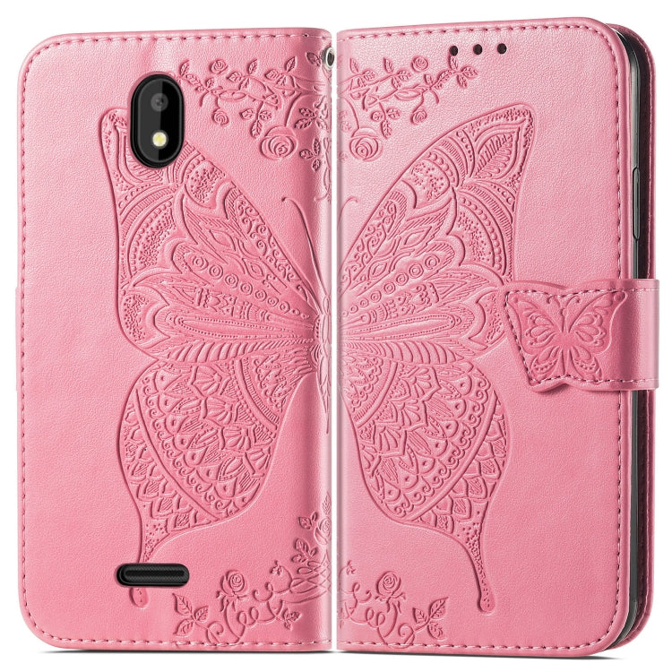 For Vodafone Smart E11 Butterfly Love Flowers Embossed Horizontal Flip Leather Case with Holder & Card Slots & Wallet & Lanyard