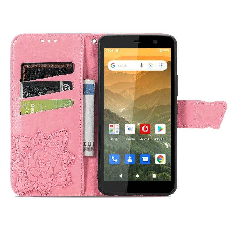 For Vodafone Smart E11 Butterfly Love Flowers Embossed Horizontal Flip Leather Case with Holder & Card Slots & Wallet & Lanyard