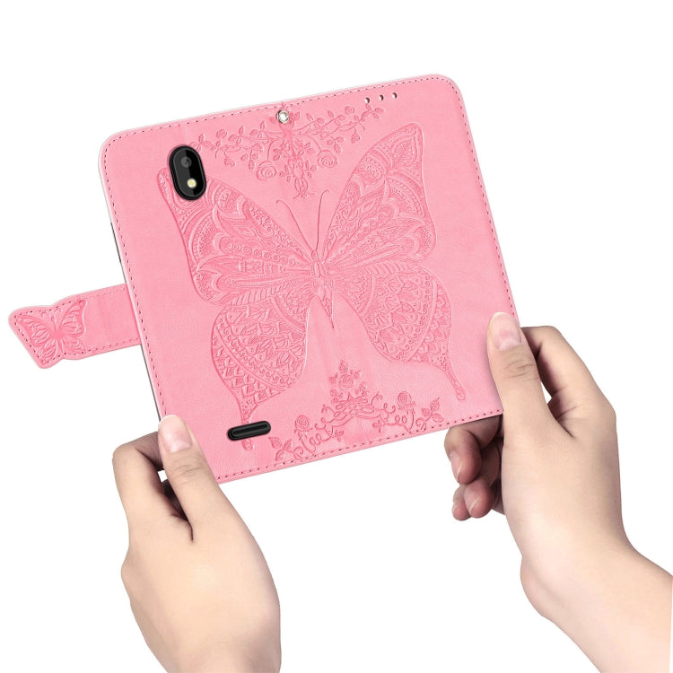 For Vodafone Smart E11 Butterfly Love Flowers Embossed Horizontal Flip Leather Case with Holder & Card Slots & Wallet & Lanyard