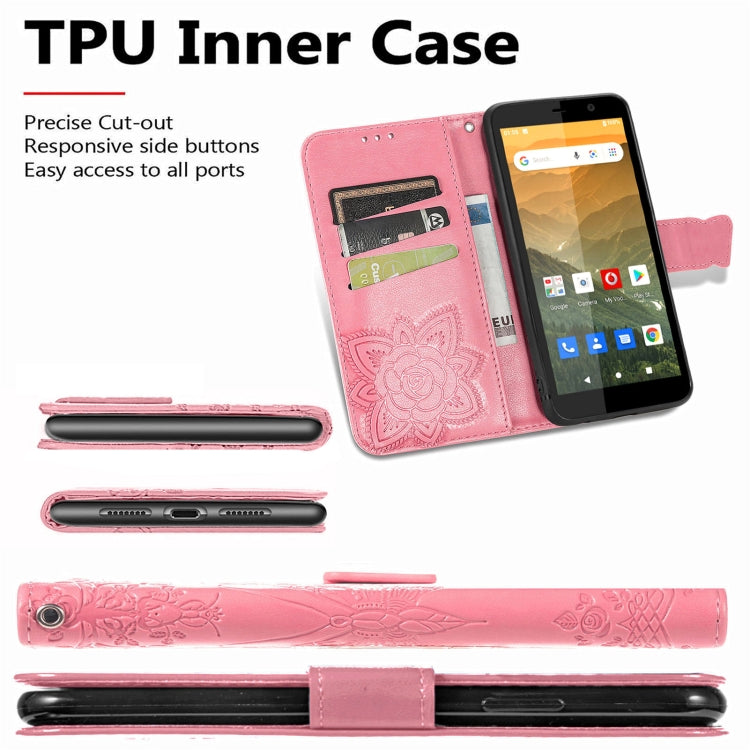 For Vodafone Smart E11 Butterfly Love Flowers Embossed Horizontal Flip Leather Case with Holder & Card Slots & Wallet & Lanyard