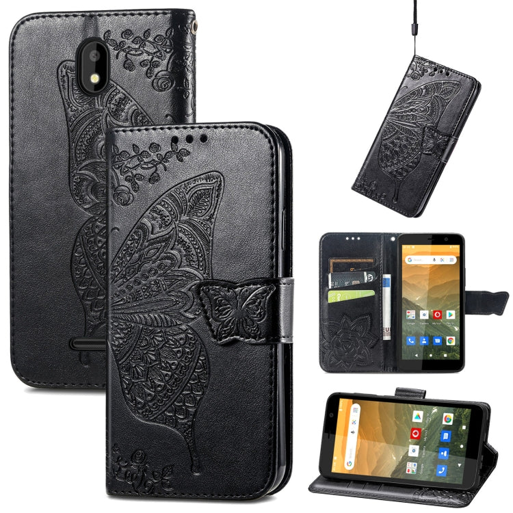 For Vodafone Smart E11 Butterfly Love Flowers Embossed Horizontal Flip Leather Case with Holder & Card Slots & Wallet & Lanyard