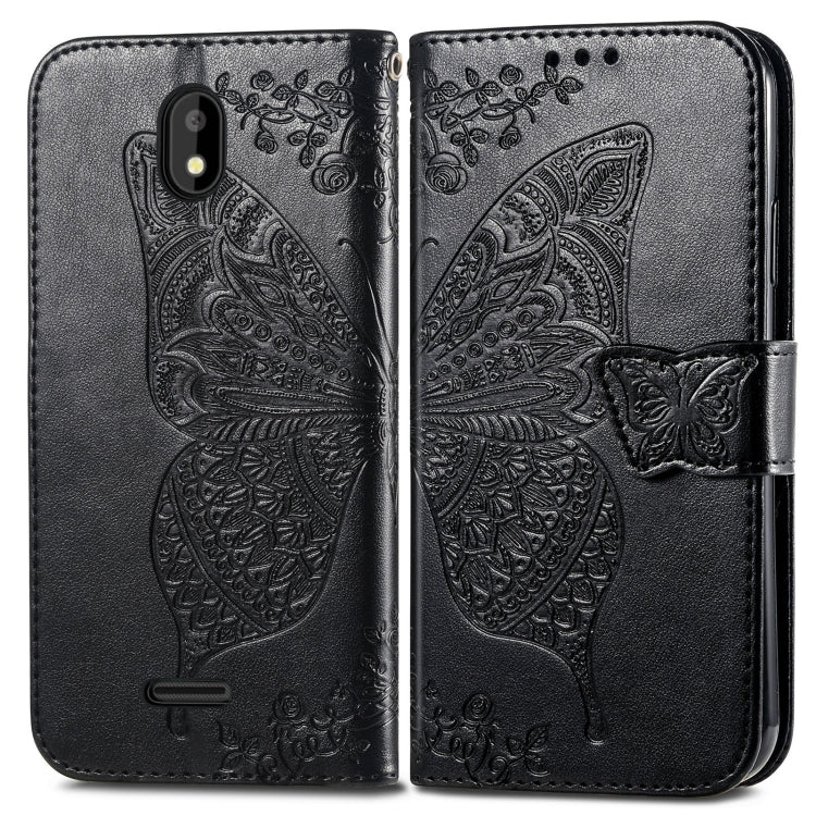 For Vodafone Smart E11 Butterfly Love Flowers Embossed Horizontal Flip Leather Case with Holder & Card Slots & Wallet & Lanyard