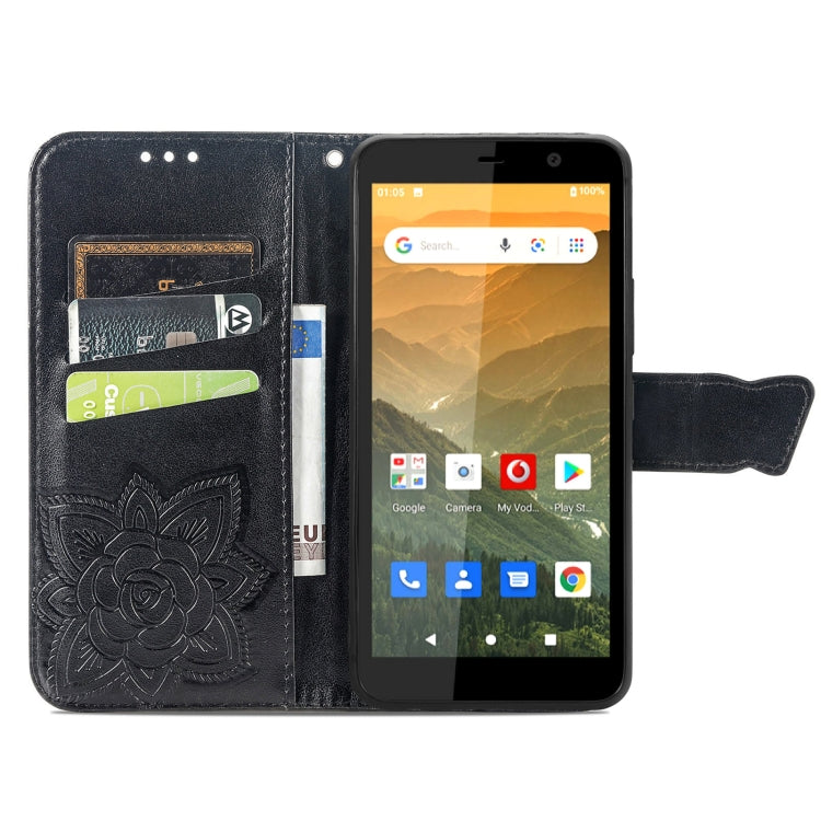 For Vodafone Smart E11 Butterfly Love Flowers Embossed Horizontal Flip Leather Case with Holder & Card Slots & Wallet & Lanyard