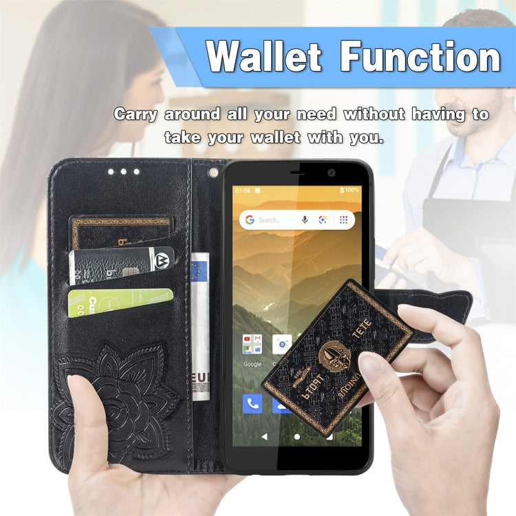 For Vodafone Smart E11 Butterfly Love Flowers Embossed Horizontal Flip Leather Case with Holder & Card Slots & Wallet & Lanyard