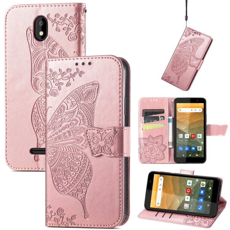 For Vodafone Smart E11 Butterfly Love Flowers Embossed Horizontal Flip Leather Case with Holder & Card Slots & Wallet & Lanyard