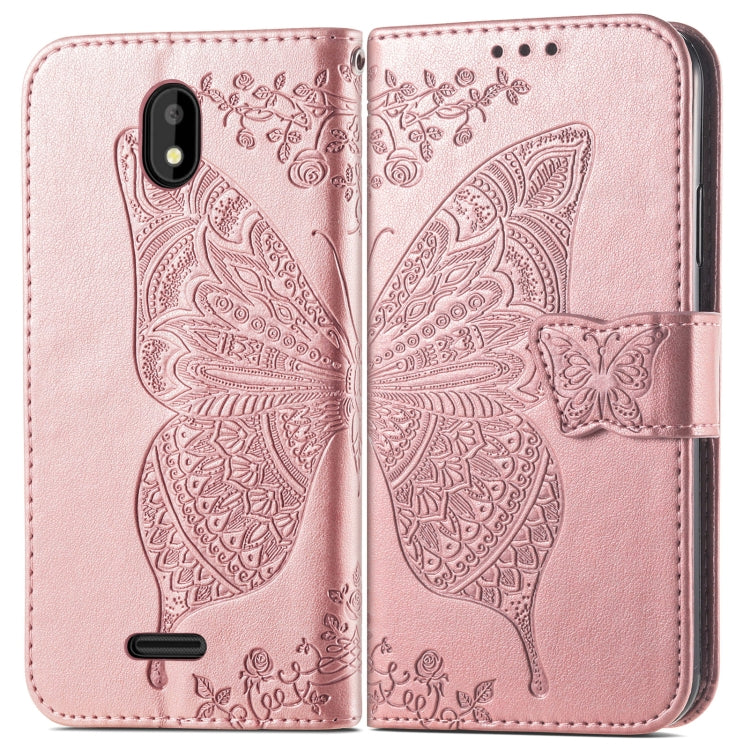 For Vodafone Smart E11 Butterfly Love Flowers Embossed Horizontal Flip Leather Case with Holder & Card Slots & Wallet & Lanyard