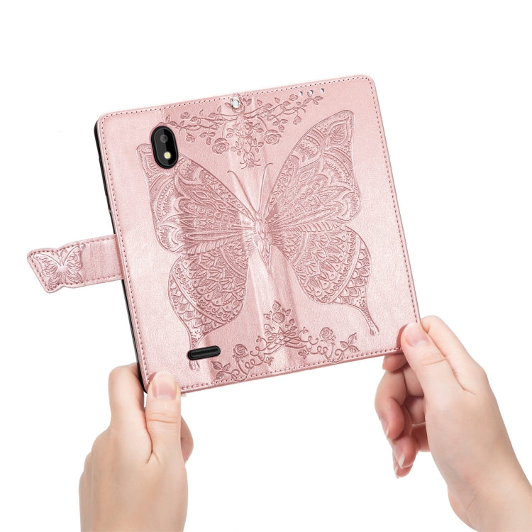 For Vodafone Smart E11 Butterfly Love Flowers Embossed Horizontal Flip Leather Case with Holder & Card Slots & Wallet & Lanyard
