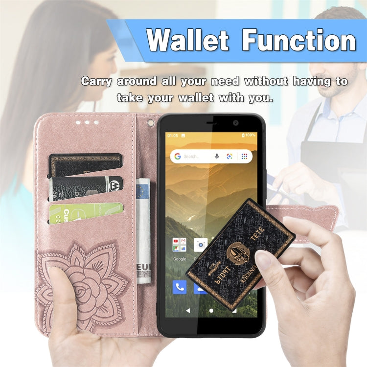 For Vodafone Smart E11 Butterfly Love Flowers Embossed Horizontal Flip Leather Case with Holder & Card Slots & Wallet & Lanyard