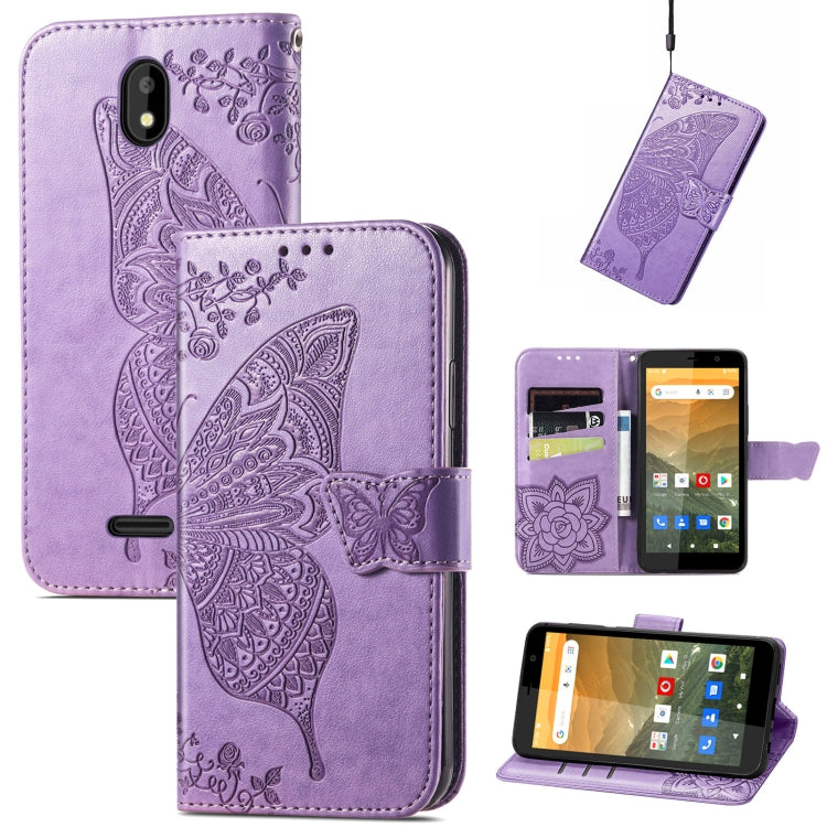 For Vodafone Smart E11 Butterfly Love Flowers Embossed Horizontal Flip Leather Case with Holder & Card Slots & Wallet & Lanyard