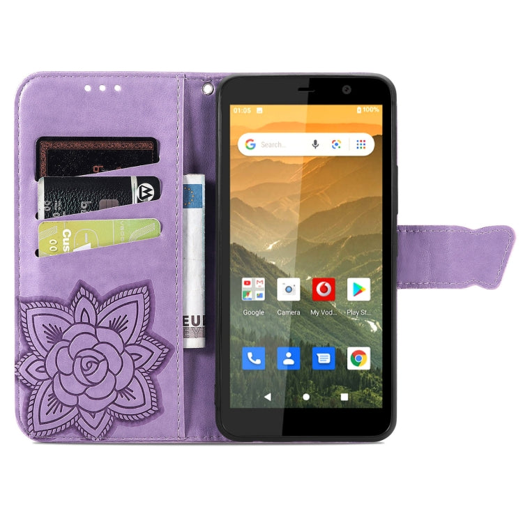For Vodafone Smart E11 Butterfly Love Flowers Embossed Horizontal Flip Leather Case with Holder & Card Slots & Wallet & Lanyard