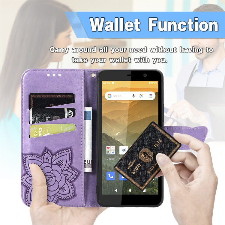 For Vodafone Smart E11 Butterfly Love Flowers Embossed Horizontal Flip Leather Case with Holder & Card Slots & Wallet & Lanyard
