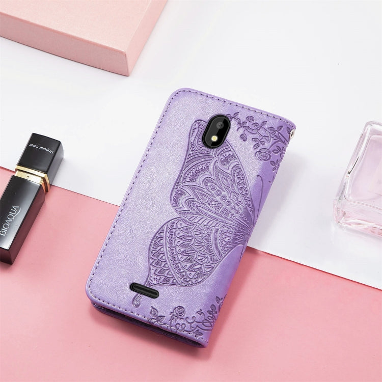 For Vodafone Smart E11 Butterfly Love Flowers Embossed Horizontal Flip Leather Case with Holder & Card Slots & Wallet & Lanyard