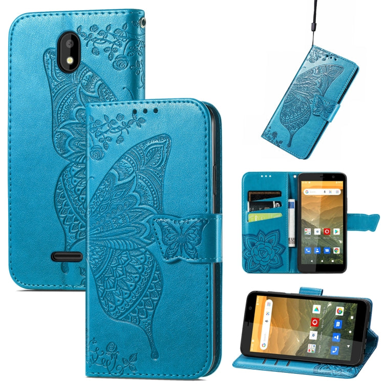 For Vodafone Smart E11 Butterfly Love Flowers Embossed Horizontal Flip Leather Case with Holder & Card Slots & Wallet & Lanyard