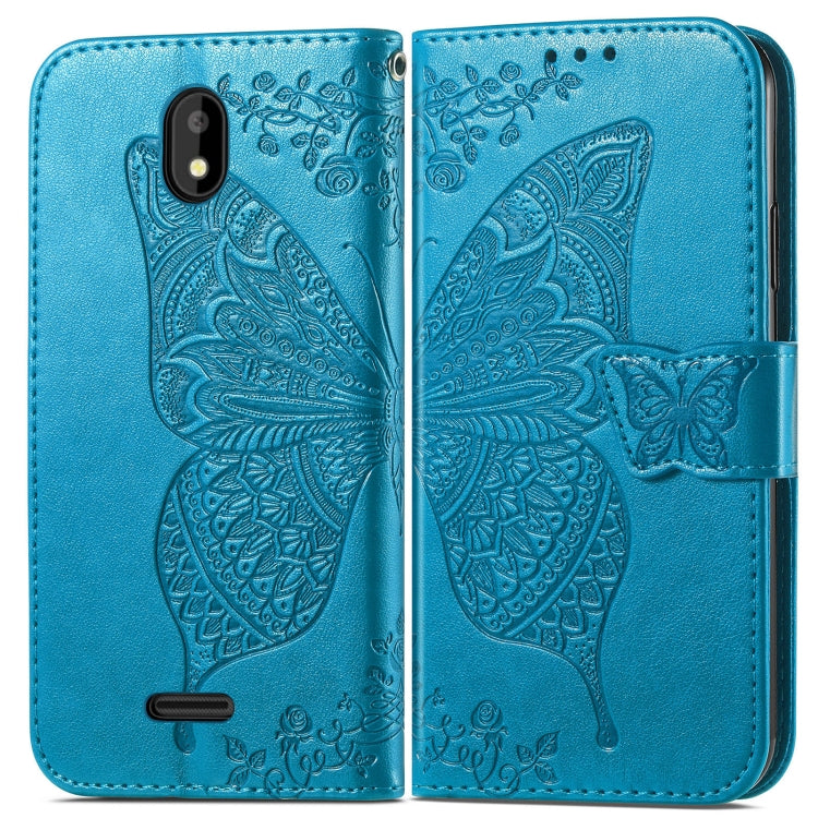 For Vodafone Smart E11 Butterfly Love Flowers Embossed Horizontal Flip Leather Case with Holder & Card Slots & Wallet & Lanyard