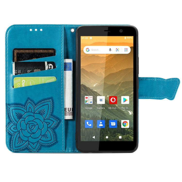 For Vodafone Smart E11 Butterfly Love Flowers Embossed Horizontal Flip Leather Case with Holder & Card Slots & Wallet & Lanyard