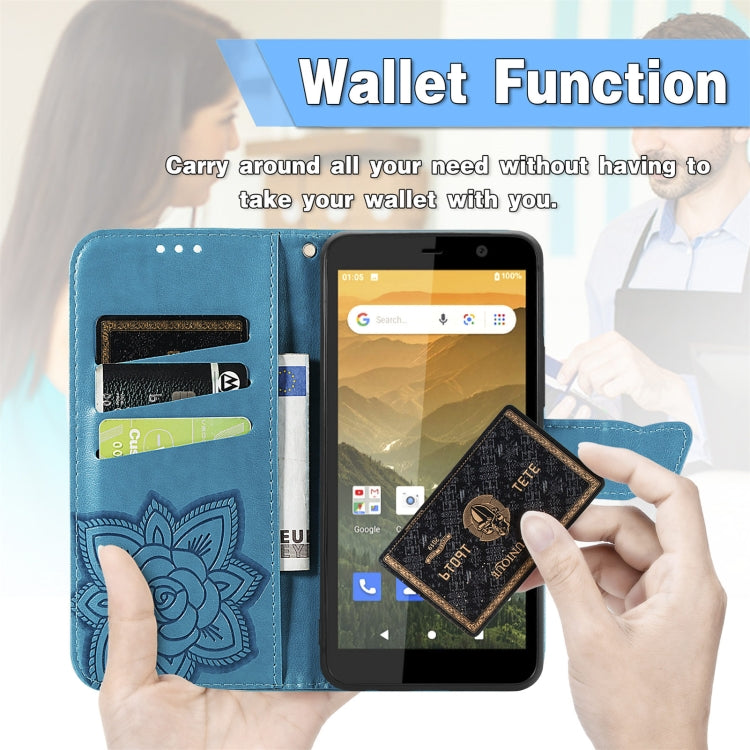 For Vodafone Smart E11 Butterfly Love Flowers Embossed Horizontal Flip Leather Case with Holder & Card Slots & Wallet & Lanyard
