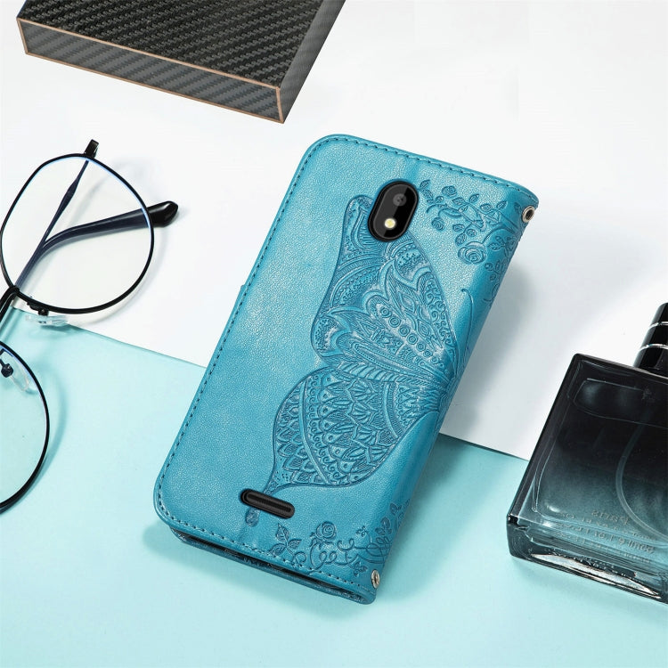 For Vodafone Smart E11 Butterfly Love Flowers Embossed Horizontal Flip Leather Case with Holder & Card Slots & Wallet & Lanyard