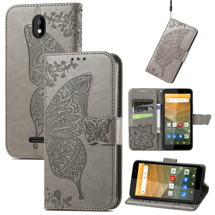 For Vodafone Smart E11 Butterfly Love Flowers Embossed Horizontal Flip Leather Case with Holder & Card Slots & Wallet & Lanyard