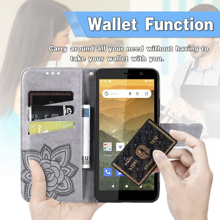 For Vodafone Smart E11 Butterfly Love Flowers Embossed Horizontal Flip Leather Case with Holder & Card Slots & Wallet & Lanyard