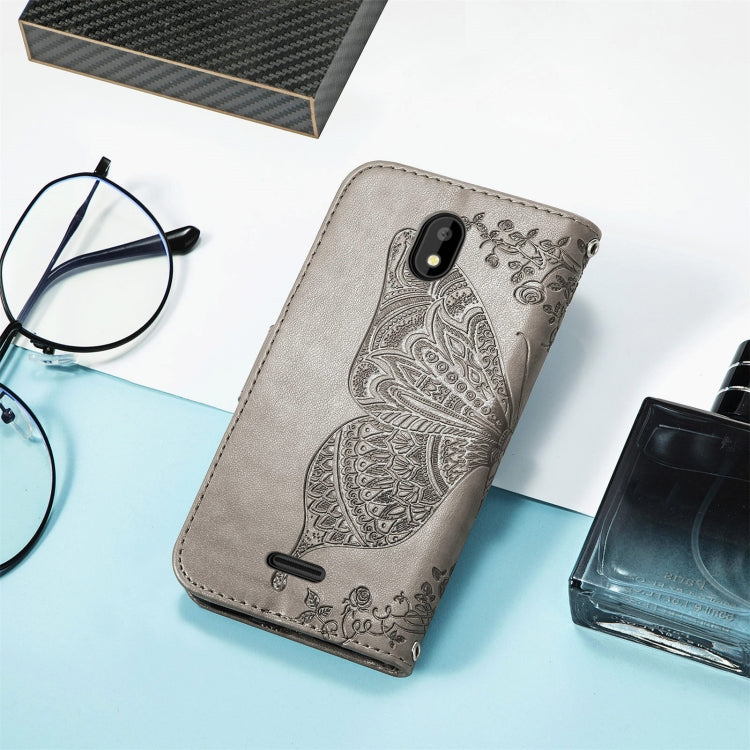 For Vodafone Smart E11 Butterfly Love Flowers Embossed Horizontal Flip Leather Case with Holder & Card Slots & Wallet & Lanyard