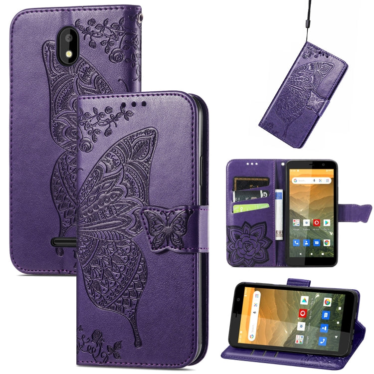 For Vodafone Smart E11 Butterfly Love Flowers Embossed Horizontal Flip Leather Case with Holder & Card Slots & Wallet & Lanyard