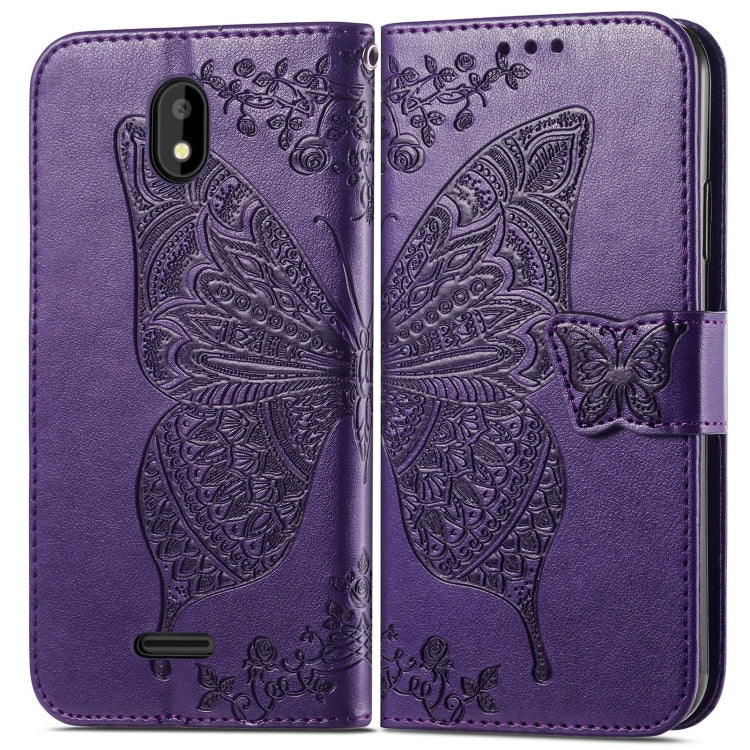 For Vodafone Smart E11 Butterfly Love Flowers Embossed Horizontal Flip Leather Case with Holder & Card Slots & Wallet & Lanyard