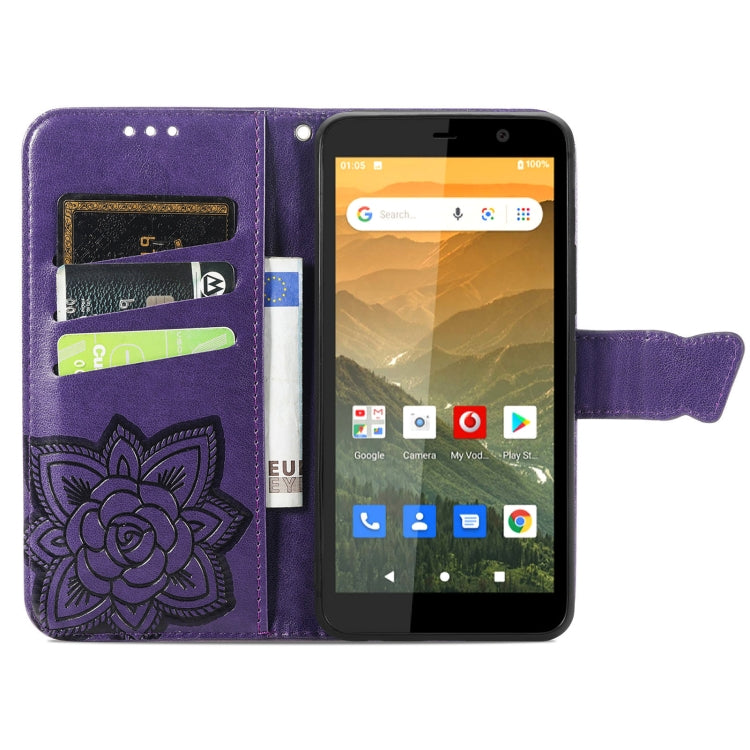 For Vodafone Smart E11 Butterfly Love Flowers Embossed Horizontal Flip Leather Case with Holder & Card Slots & Wallet & Lanyard